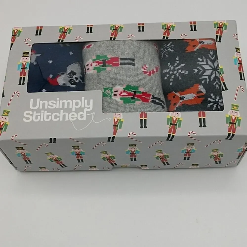 NWT Holiday Socks Unisex Fox, Nutcracker & Raccoon 3 pack Gift Box
